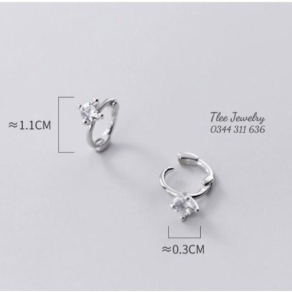 Khuyên tai bạc Tlee, Bông tai tròn chốt bấm mặt nụ đá trendy dáng đeo sát tai - TleeJewelry