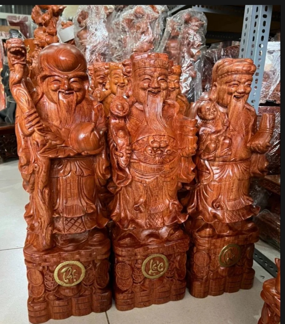 Bộ tam đa Phúc Lộc Thọ gỗ hương nguyên khối cao 40cm