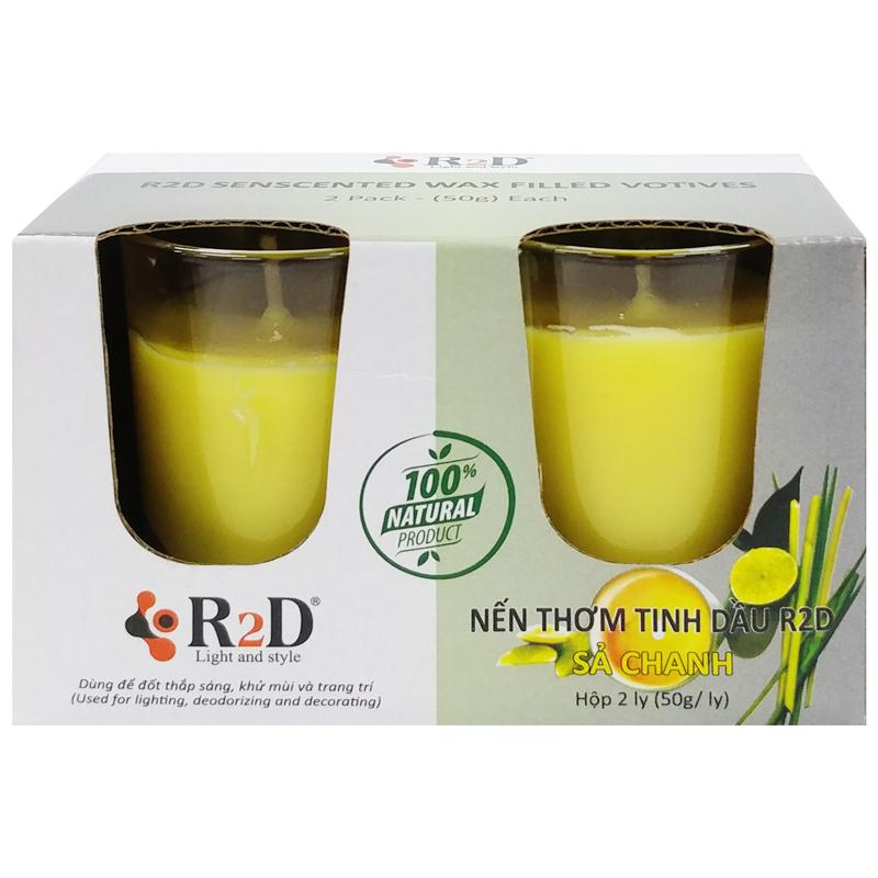 Hộp 2 Ly Nến Thơm Tinh Dầu Sả Chanh R2D (50gr/ Ly)