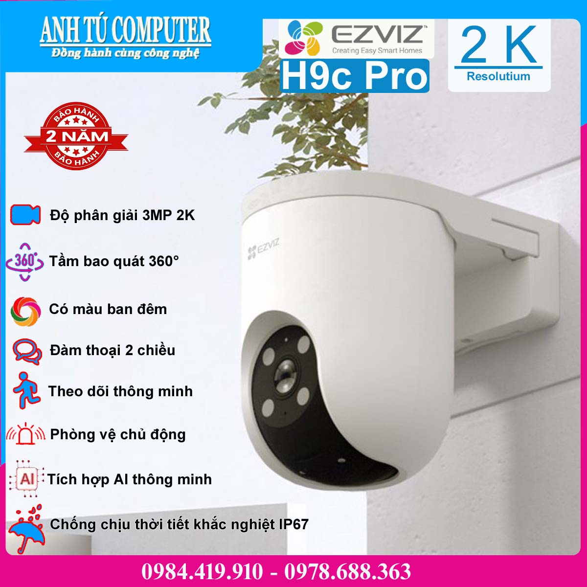 Camera WiFi EZVIZ H8C Pro 2K 3MP hàng chính hãng