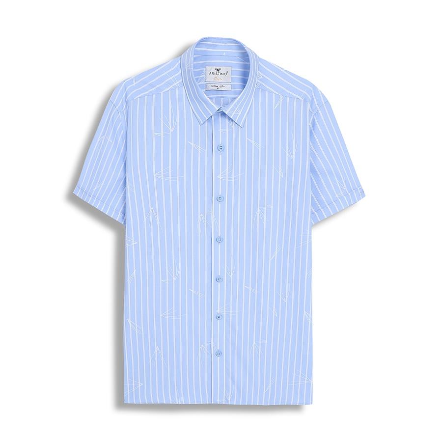 Áo sơ mi nam ngắn tay ARISTINO phom Slim fit vừa vặn, họa tiết xanh kẻ trắng trẻ trung, thời thượng - ASS337S2
