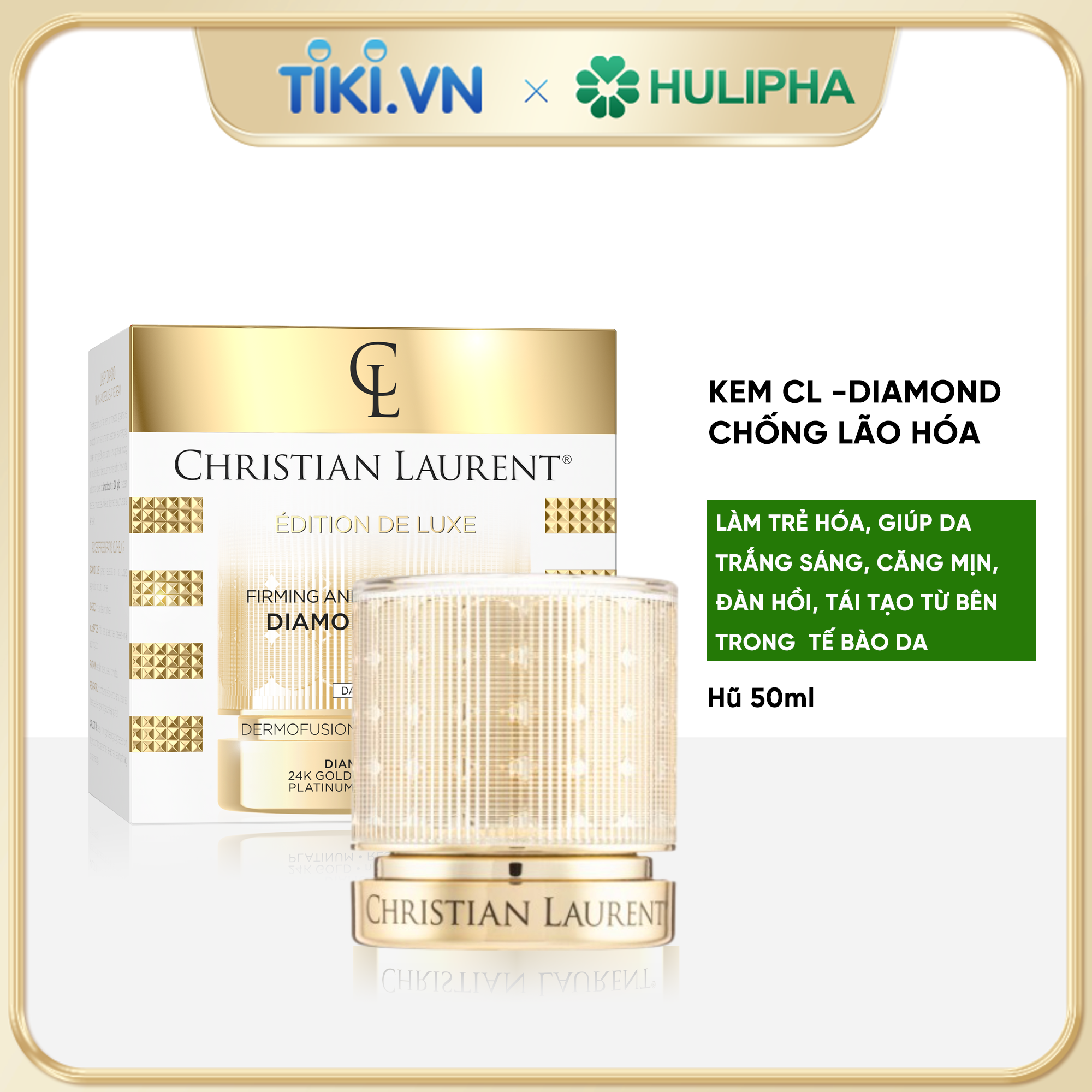 Kem tinh chất vàng 24k Christian Laurent Luxury Diamond Cream chống lão hóa, sáng da - Hũ 50ml