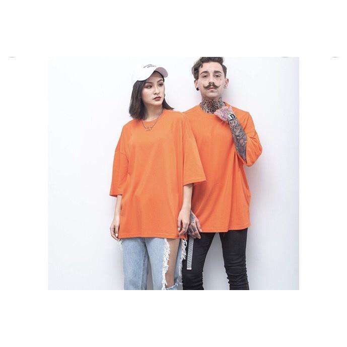 Áo thun tay lỡ Nam - Nữ phong cách Hàn Quốc Chất Cotton 100% Màu đen, cam, trắng
