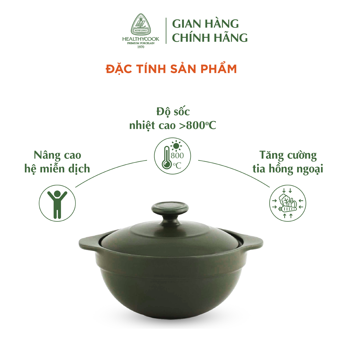 Nồi Sứ Dưỡng Sinh Minh Long Healthy Cook Luna 0.35 L - Dùng Cho Bếp Gas, Bếp Hồng Ngoại