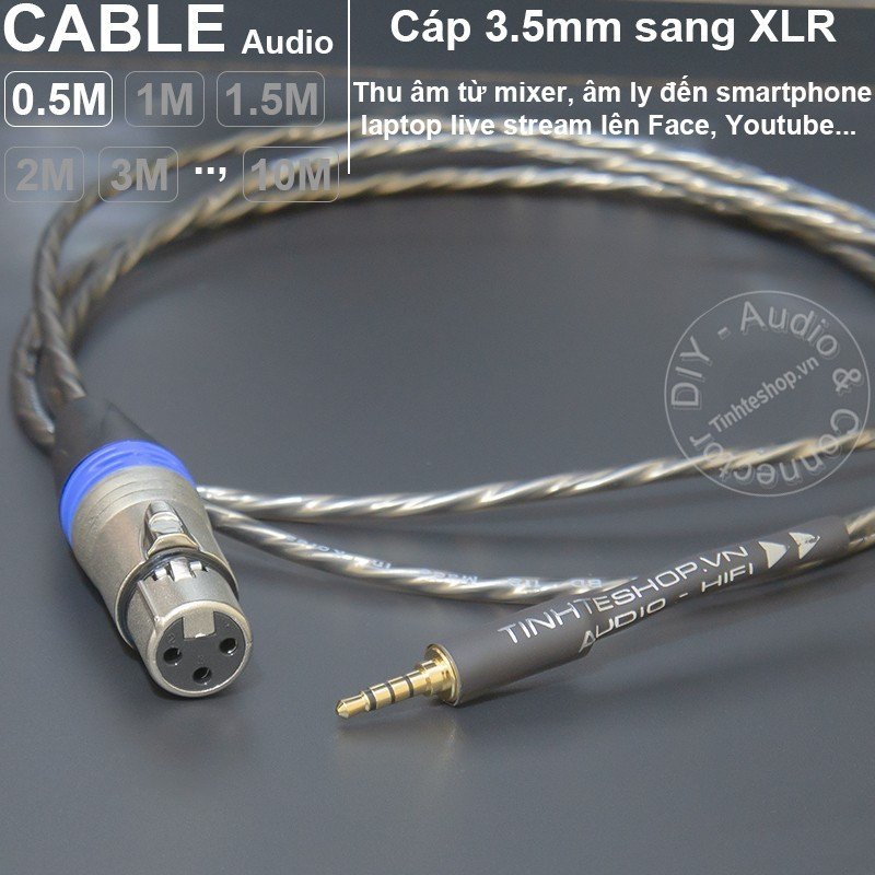 Cáp 3.5mm đực sang canon cái Cáp thu âm phát live stream Ghi âm vào Smartphone Laptop DIY - XLR Female to 3.5mm TRRS Cable