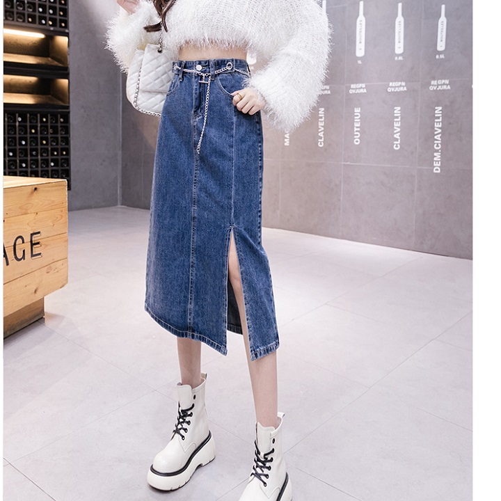 [ĐẸP ĐỘC] Chân váy jean ngang gối 08 phối dây xích lưng cá tính C101 Cỏ Boutique