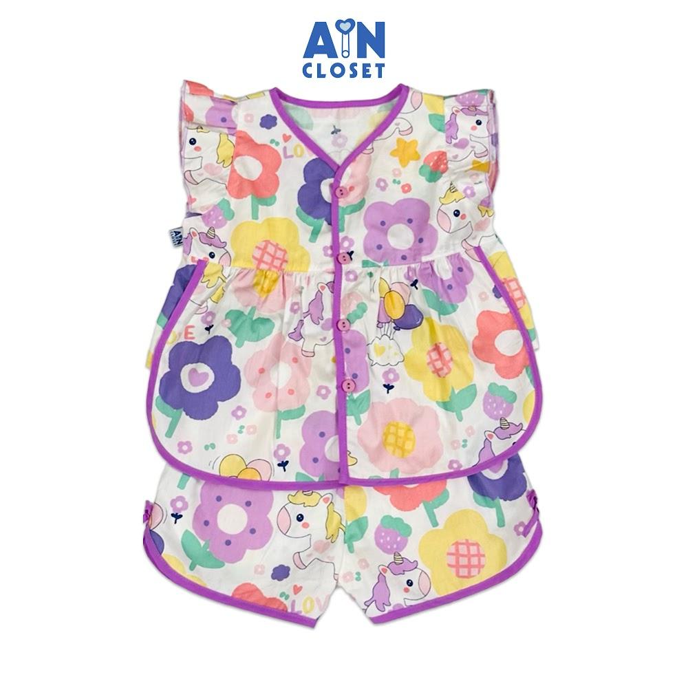 Bộ quần áo Ngắn bé gái họa tiết Kỳ Lân Tím Cotton - AICDBGQB6KAX - AIN Closet