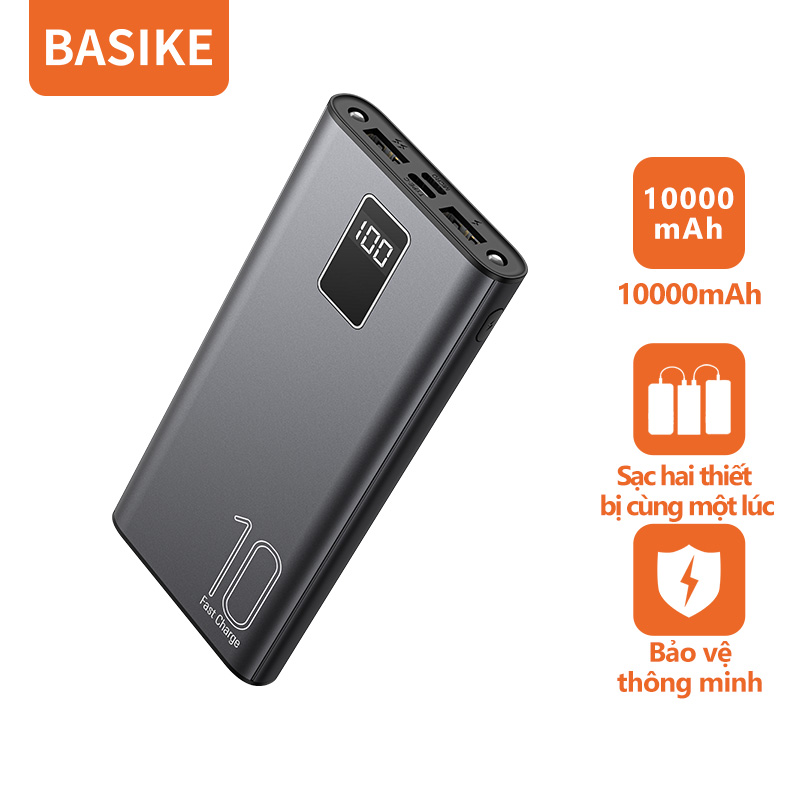 Sạc dự phòng 10000mAh BASIKE 10W Với đèn Pin Cho iP Huawei Samsung OPPO - Hàng chính hãng