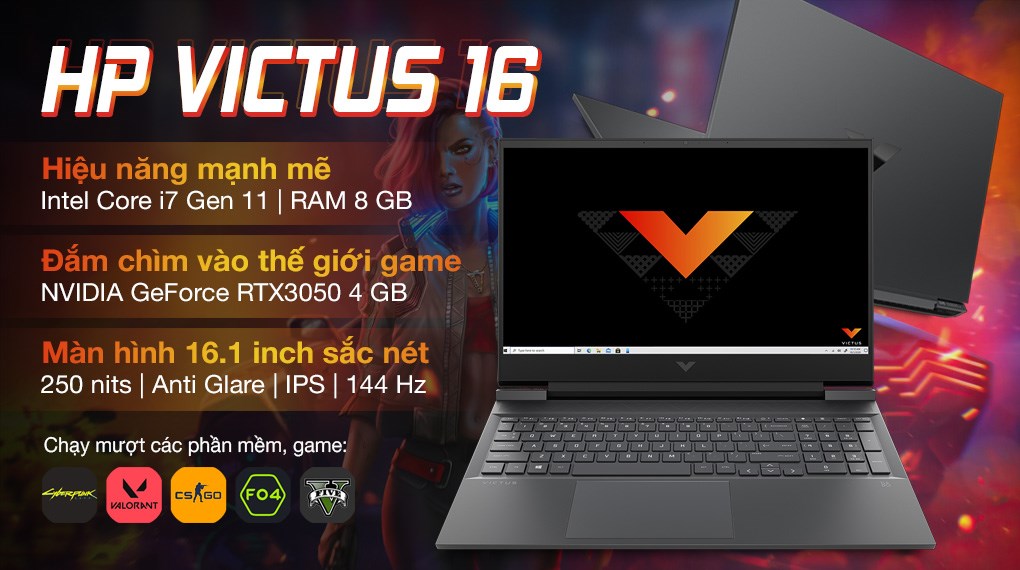 Laptop HP Victus 16-d0199TX 4R0U1PA (Core i7-11800H/ 8GB/ 512GB + 32GB/ RTX 3050/ 16.1 FHD, 144Hz/ Win10) - Hàng Chính Hãng