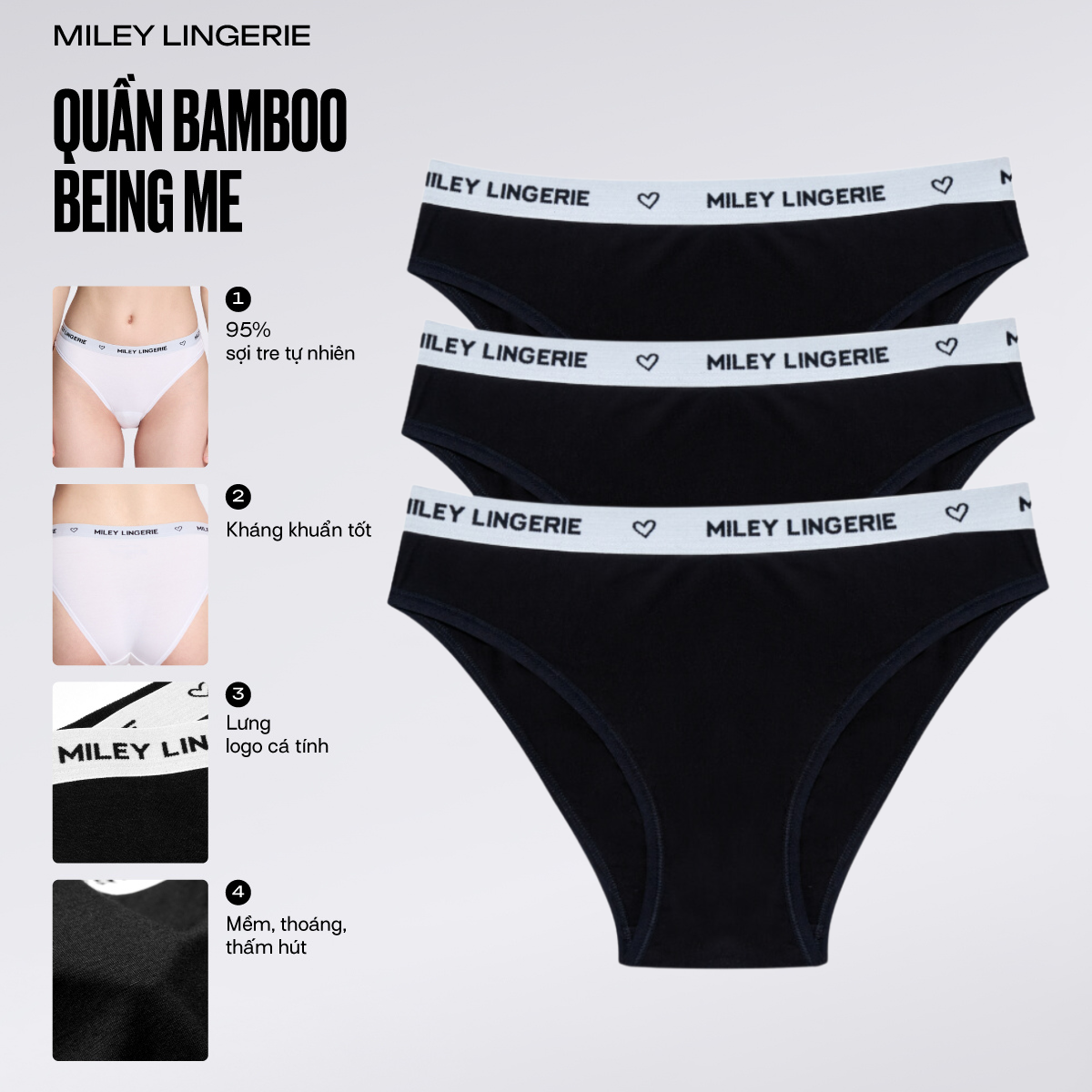 Combo 3 Quần Lót Nữ Vải Sợi Thiên Nhiên Cotton - FBS-01 - Đen - XL