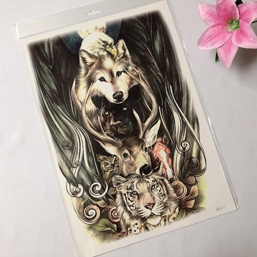 Hình xăm dán kín lưng vườn sở thú màu 34x48cm- tặng mini tattoo