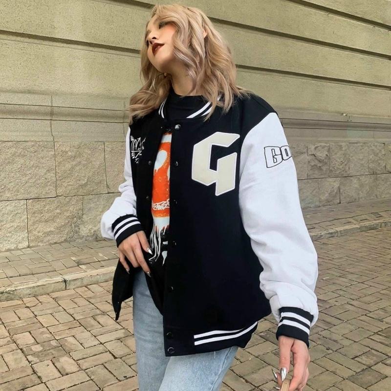 Hình ảnh Áo bomber nam nữ unisex khoác gió jacket dù 2 lớp cúc bấm form rộng local brand ulzzang phong cách hàn quốc đep CHỮ G