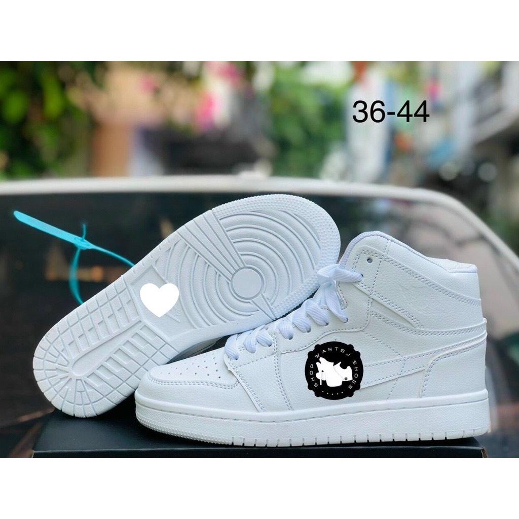 Giày Sneaker Nam Và Nữ, Giày Bata JD1 Da Mền Cổ Cao Màu Full Trắng Size 36 Đến 44