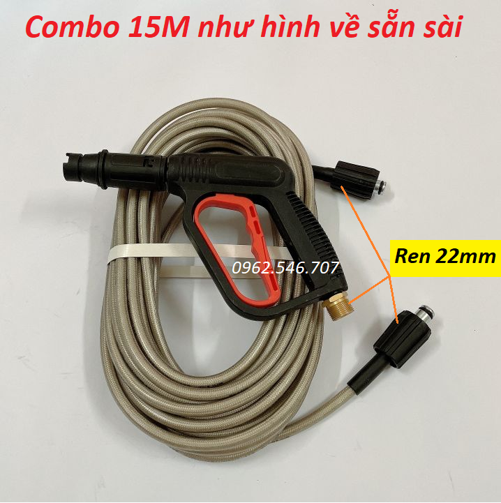 Bộ 10m,15m,20m,30m dây rửa xe và súng xịt (bộ như hình) - súng rửa xe áp lực cao, dây xịt rửa xe áp lực cao