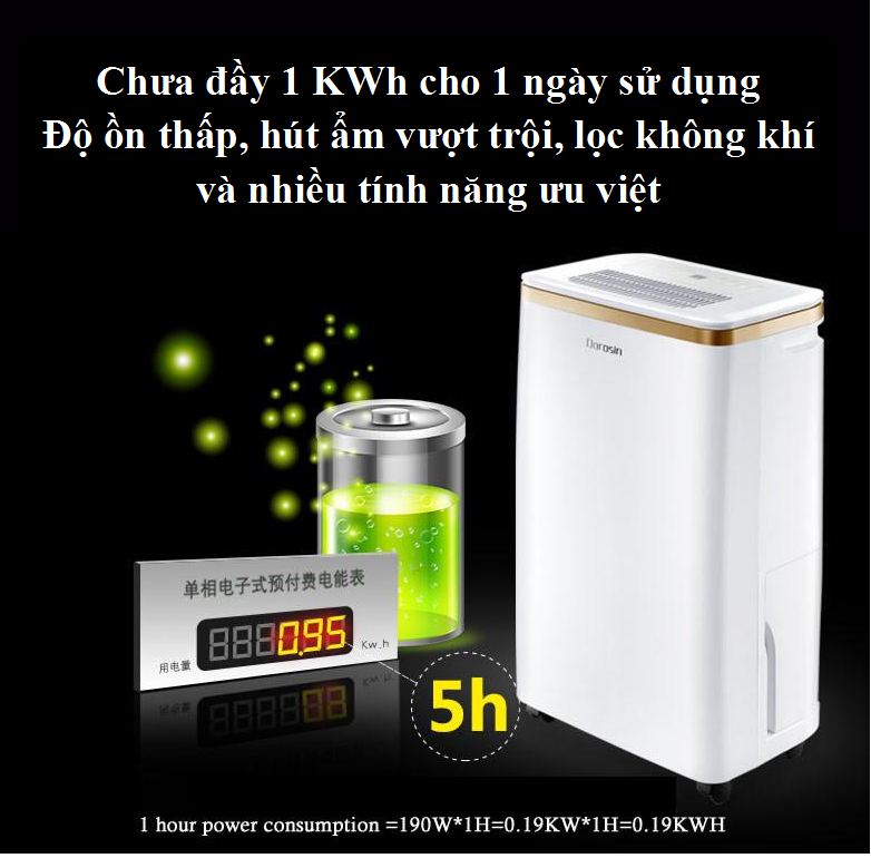 Máy hút ẩm 12L/ngày thương hiệu Dorosin - Model HD-201W - Tặng 1 màng lọc than hoạt tính lọc không khí - Hàng chính hãng nhập khẩu