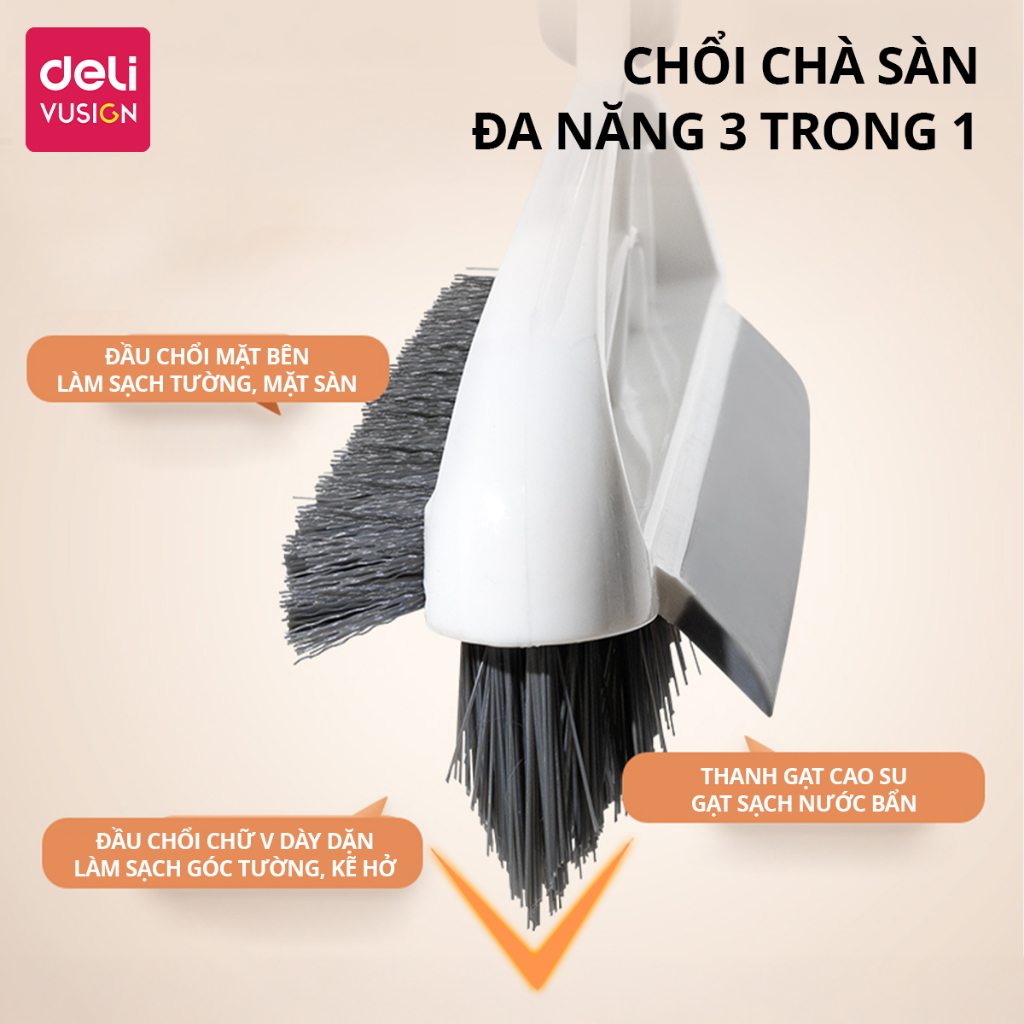 Chổi Chà Sàn Nhà Tắm Kết Hợp Gạt Nước Đầu Chữ V Deli - Chổi Cọ Sàn Đa Năng 2 Đầu Chổi Kèm Gạt Nước Làm Sạch Mọi Góc Bẩn