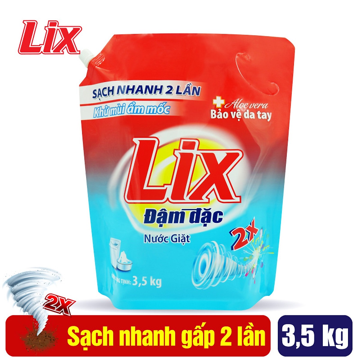 Combo 2 Túi nước giặt Lix đậm đặc Hương Hoa 3.5Kg - Tẩy Sạch Cực Mạnh Vết Bẩn - 2C-NG350