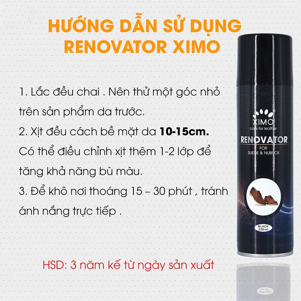 Chai xịt dưỡng giày phục hồi màu nubuck và da lộn Renovator Ximo 230ml