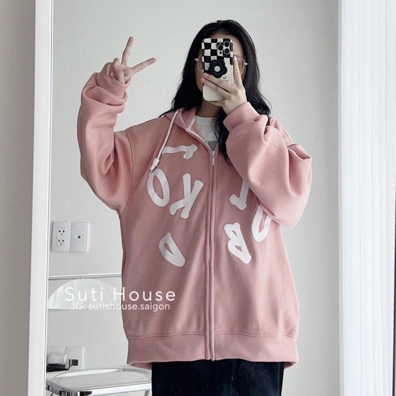 Áo khoác nỉ ngoại có nón dây kéo in chữ cái unisex ulzzang nam nữ