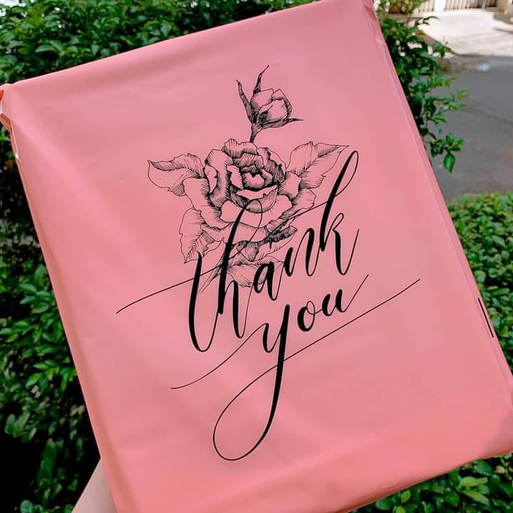 Túi Gói Hàng Túi Đóng Hàng HỒNG PASTEL Chất Liệu Cao Cấp In Thank You Hoa Văn Nhiều Size