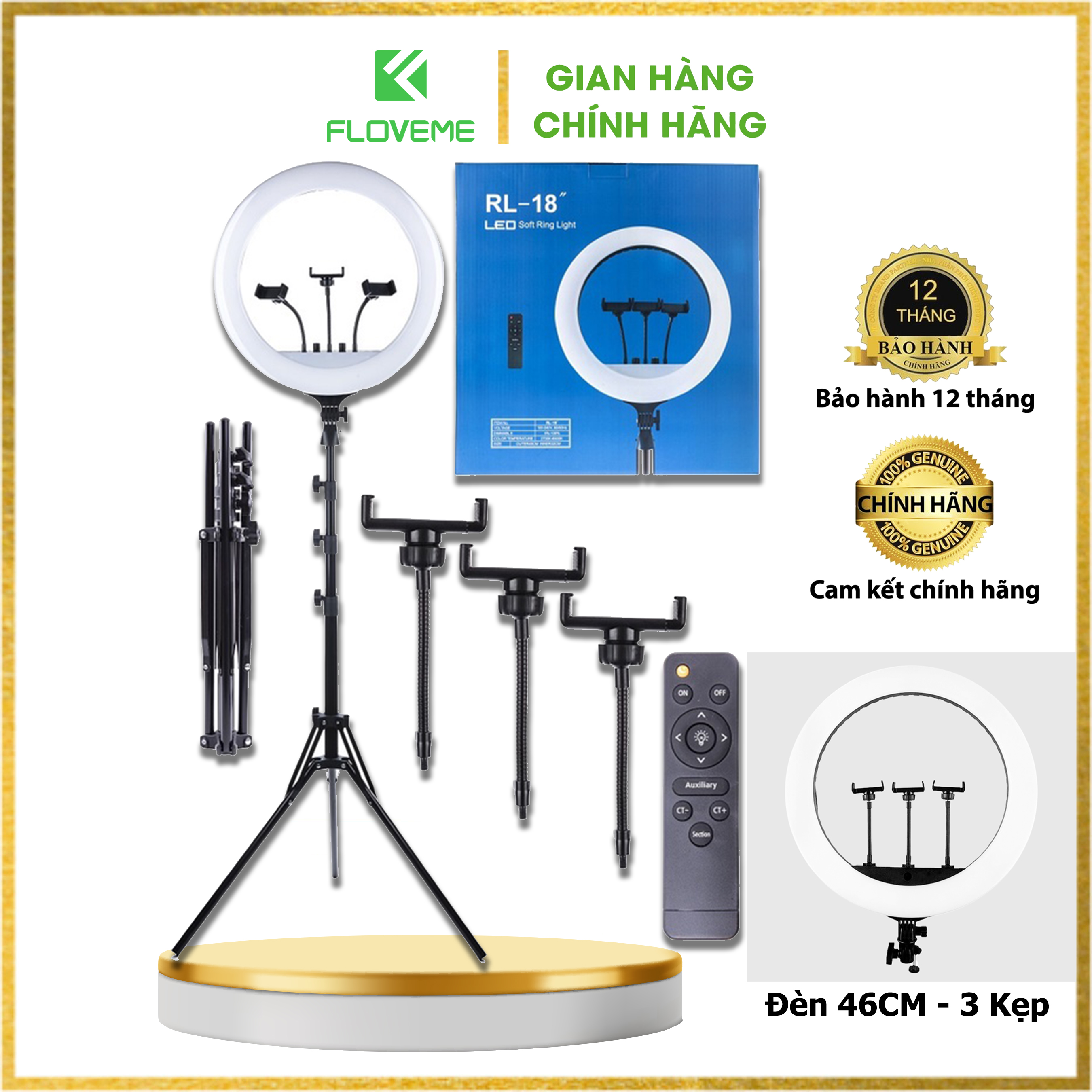 Đèn livestream Floveme cao cấp siêu sáng, chân 2m1, Size 26 33 36 45 Hỗ Trợ Chụp Ảnh Make up, quay tiktok, bán hàng - Hàng chính hãng