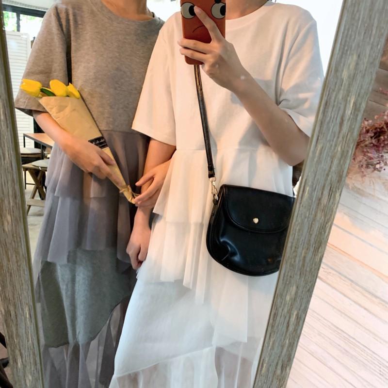 Đầm tay ngắn cổ tròn thiết kế thanh lịch cho phái nữ