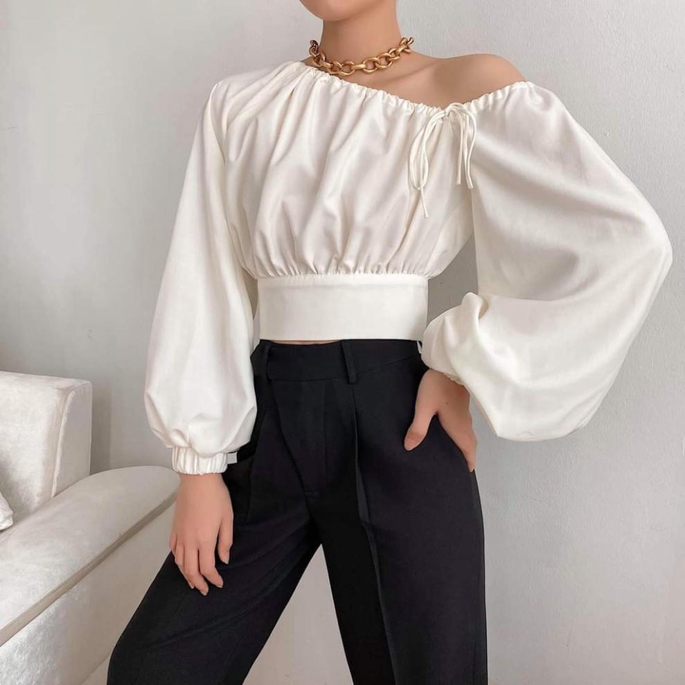 Áo croptop lệch vai, tay dài, thắt nơ sau lưng ivy.fashion đi biển dự tiệc dạo phố bigsize gợi cảm sexy