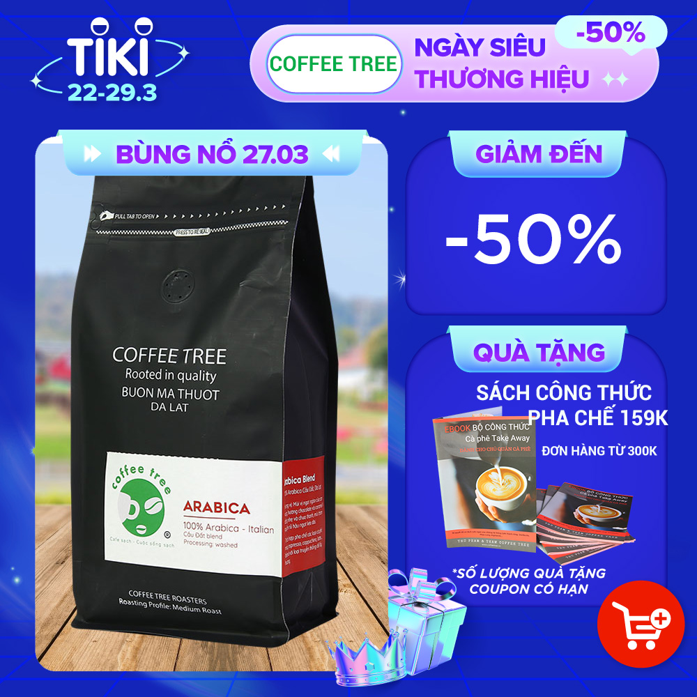 Cà phê bột Arabica Cầu Đất 500g nguyên chất 100% Coffee Tree  thơm nồng, vị nhẹ, gu tây