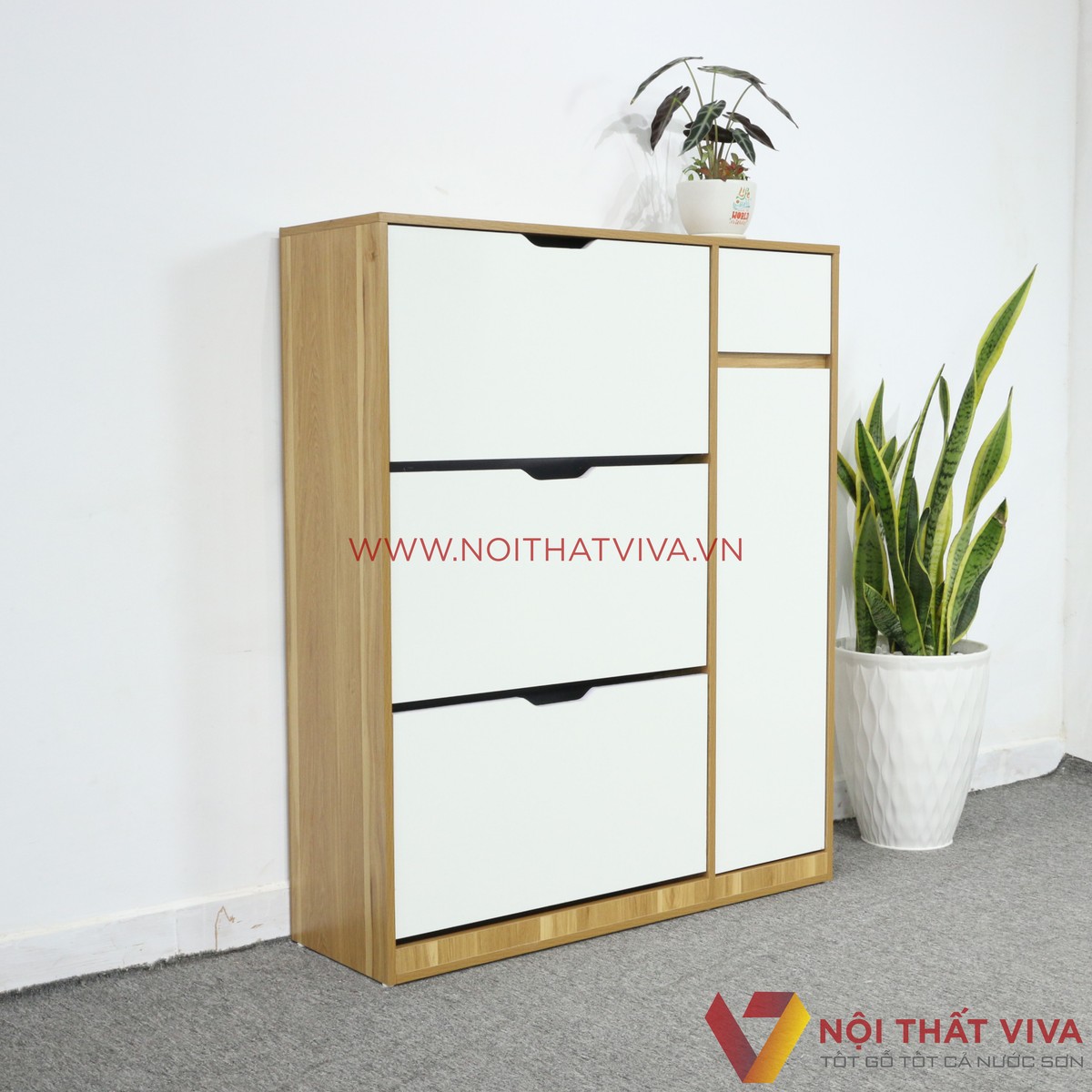 Tủ Giày Thông Minh Gỗ Công Nghiệp 3 Tầng Màu Sọc Vàng Cánh Trắng Đẹp Giá Rẻ