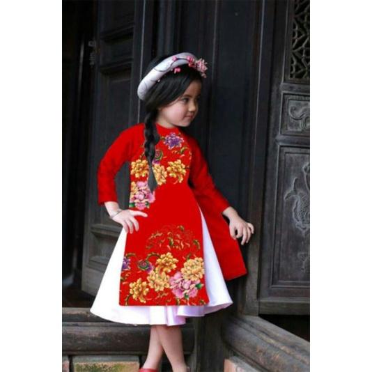 Áo dài mẫu mới - Đỏ,Số 2_8kg đến11kg mặc