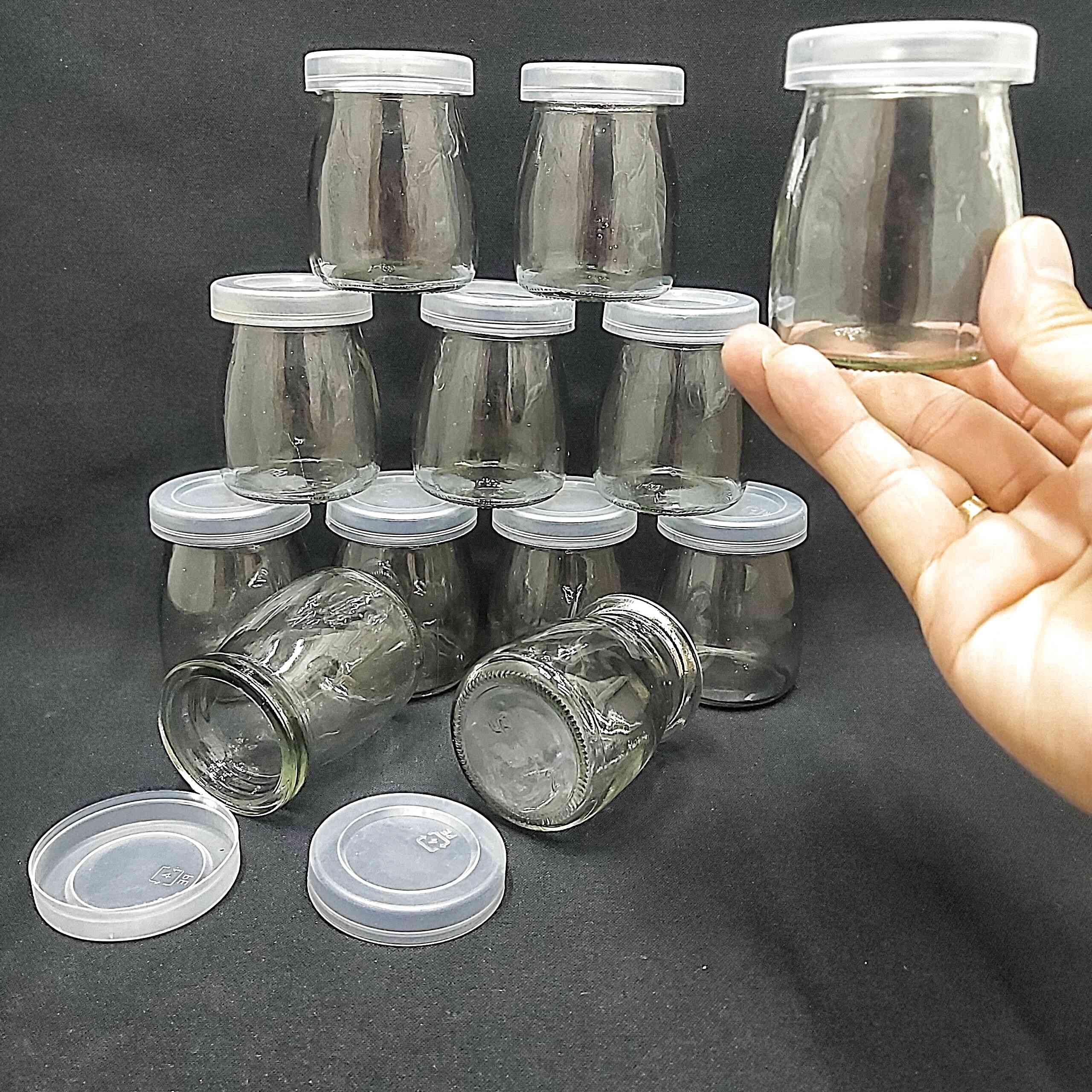 Combo 12 hũ thủy tinh đựng sữa chua 100ml mẫu Trụ Tròn Vát eo - nắp nhựa – hủ yaourt thủy tinh siêu trong - Hàng Chất Lượng
