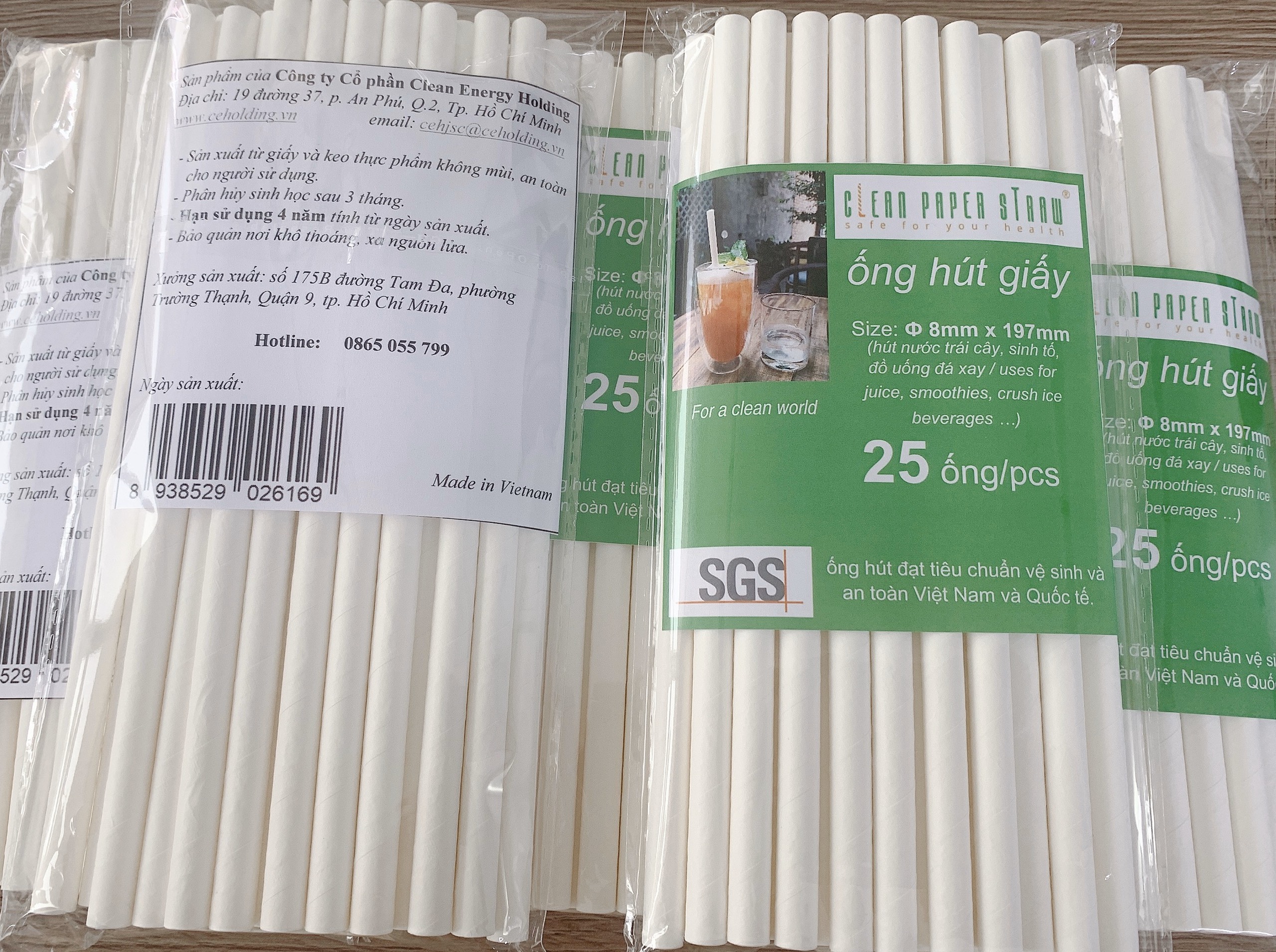 5 túi ( 25 ống/ túi) hút giấy cao cấp Clean Paper Straw 8mm x 197mm dùng cho sinh tố, đá xay....