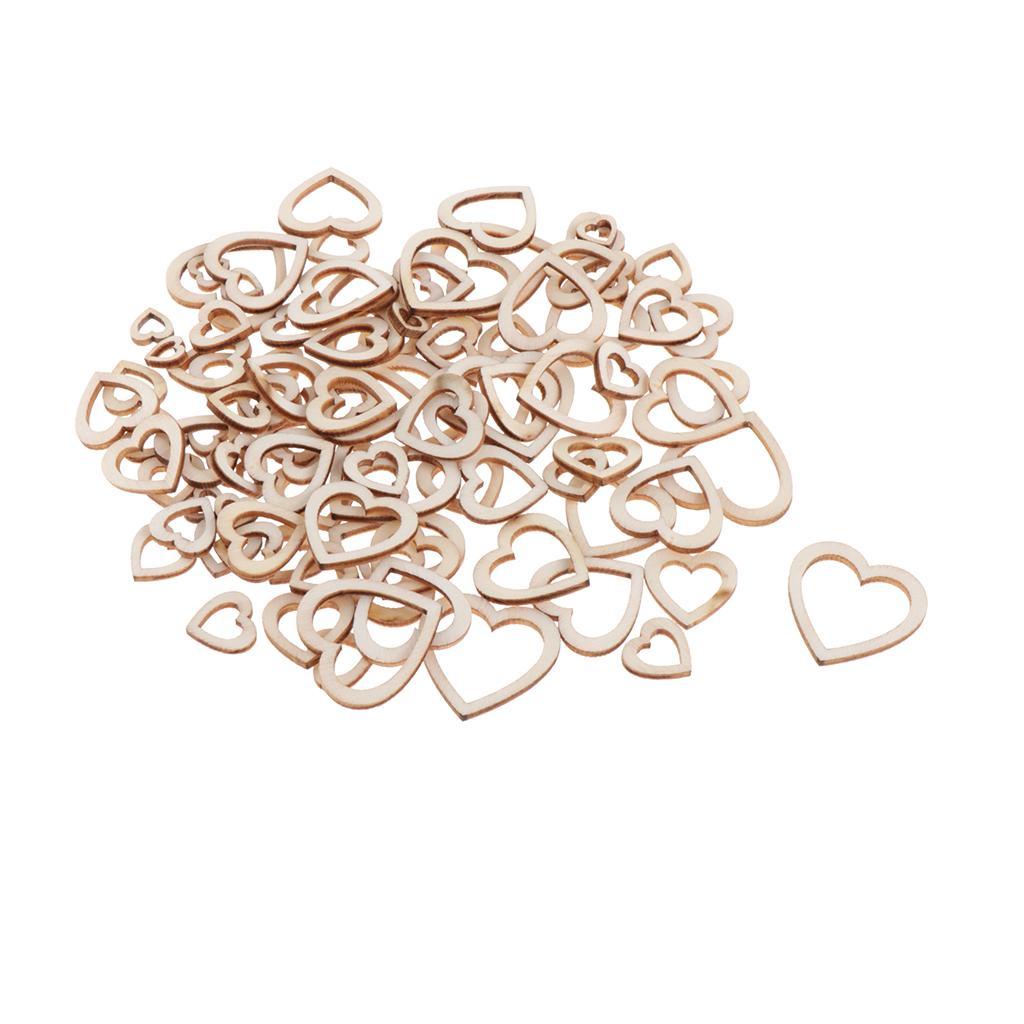 2-3pack 100 Pieces Love Shape Hearts Blank Hollow Wooden Embellishments Crafts