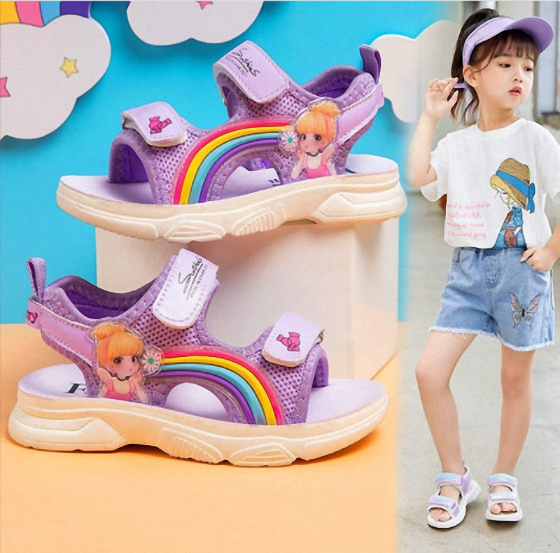 Sandal cho bé gái cầu vồng - giày đi học bé gái ( hình công chúa  )SD227