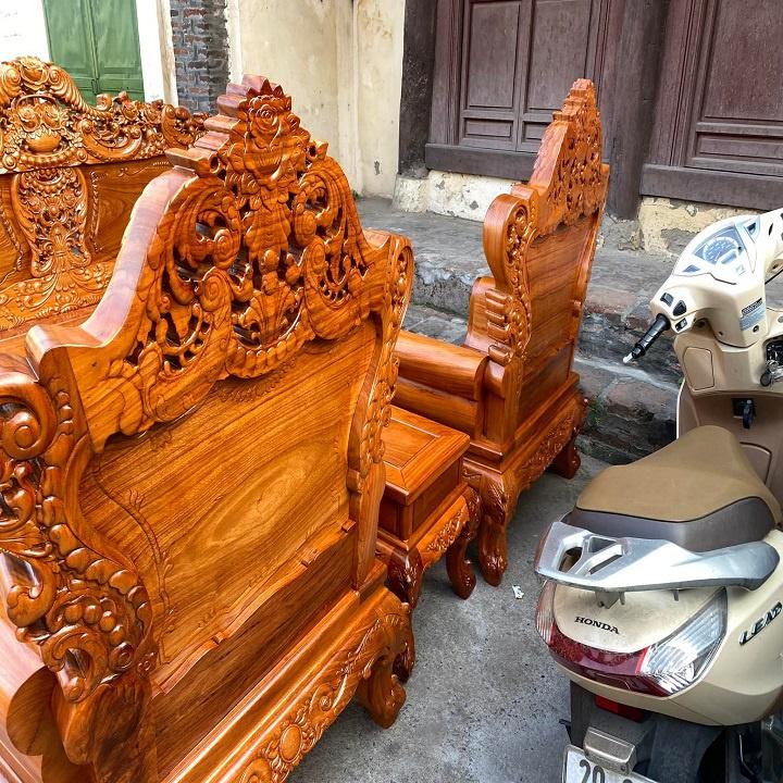 Bộ bàn ghế hoàng gia Louis vách trơn gỗ gõ đỏ 6 món ( Anh Văn - Thuận Thành,Bắc Ninh )