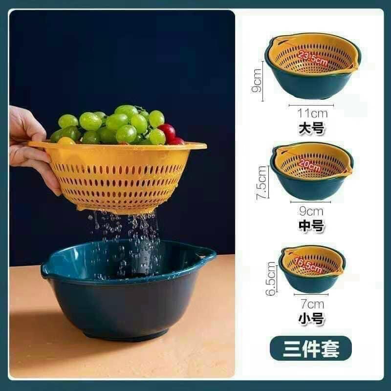 Bộ chậu nhựa kèm rổ cao cấp 6 món dụng cụ nhà bếp đa năng tiết kiệm không gian