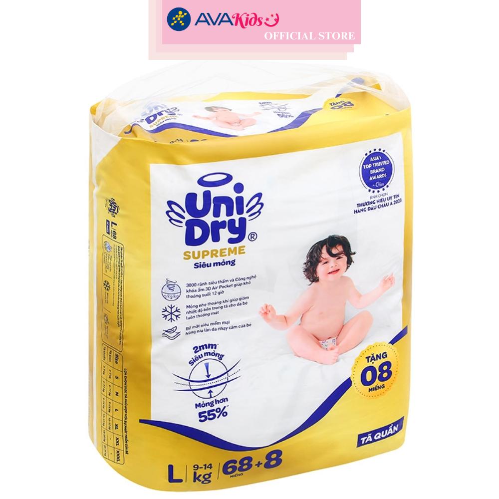 Tã quần Unidry Supreme Thin &amp; Soft size L 68 + 8 miếng (9 - 14 kg)