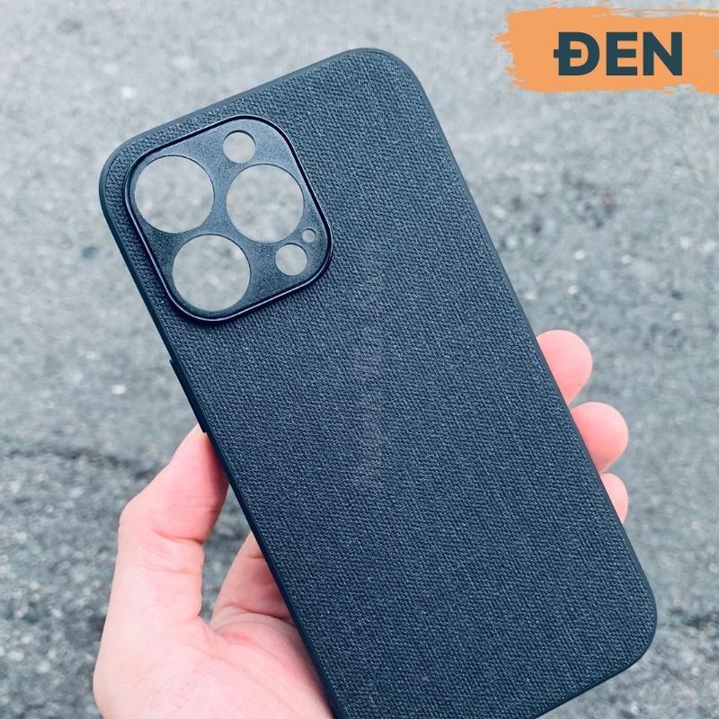 Ốp lưng ip 13 pro chống vân tay nhựa cứng viền đen giả vải JEAN 1 màu phụ kiện huỳnh tân store