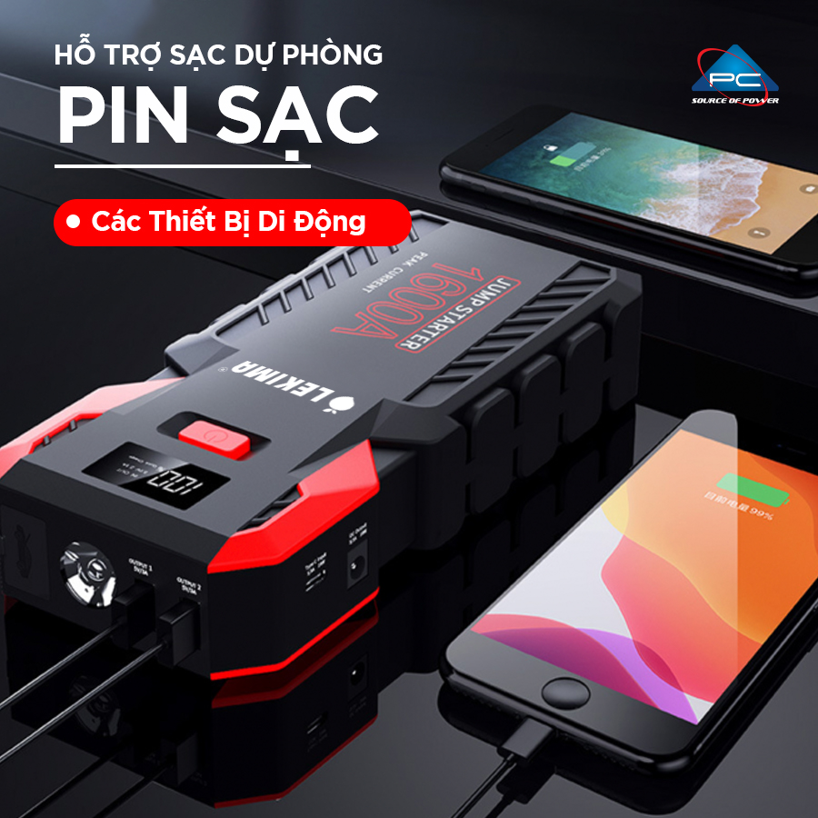 Bộ kích xe máy, xe ô tô LEKIMA LJS800 công suất lớn, dòng phóng mạnh, kiêm pin sạc dự phòng 22000mAh