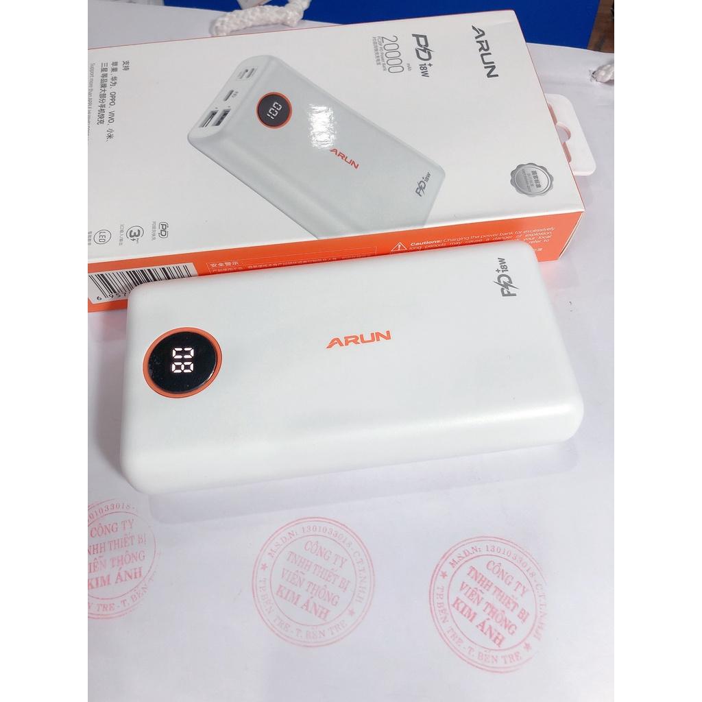 Sạc Dự Phòng Arun FC20P Pro 20000 mAh (PD 22.5W, QC3.0) Sạc Nhanh 2 Chiều Type C, Hàng chính hãng