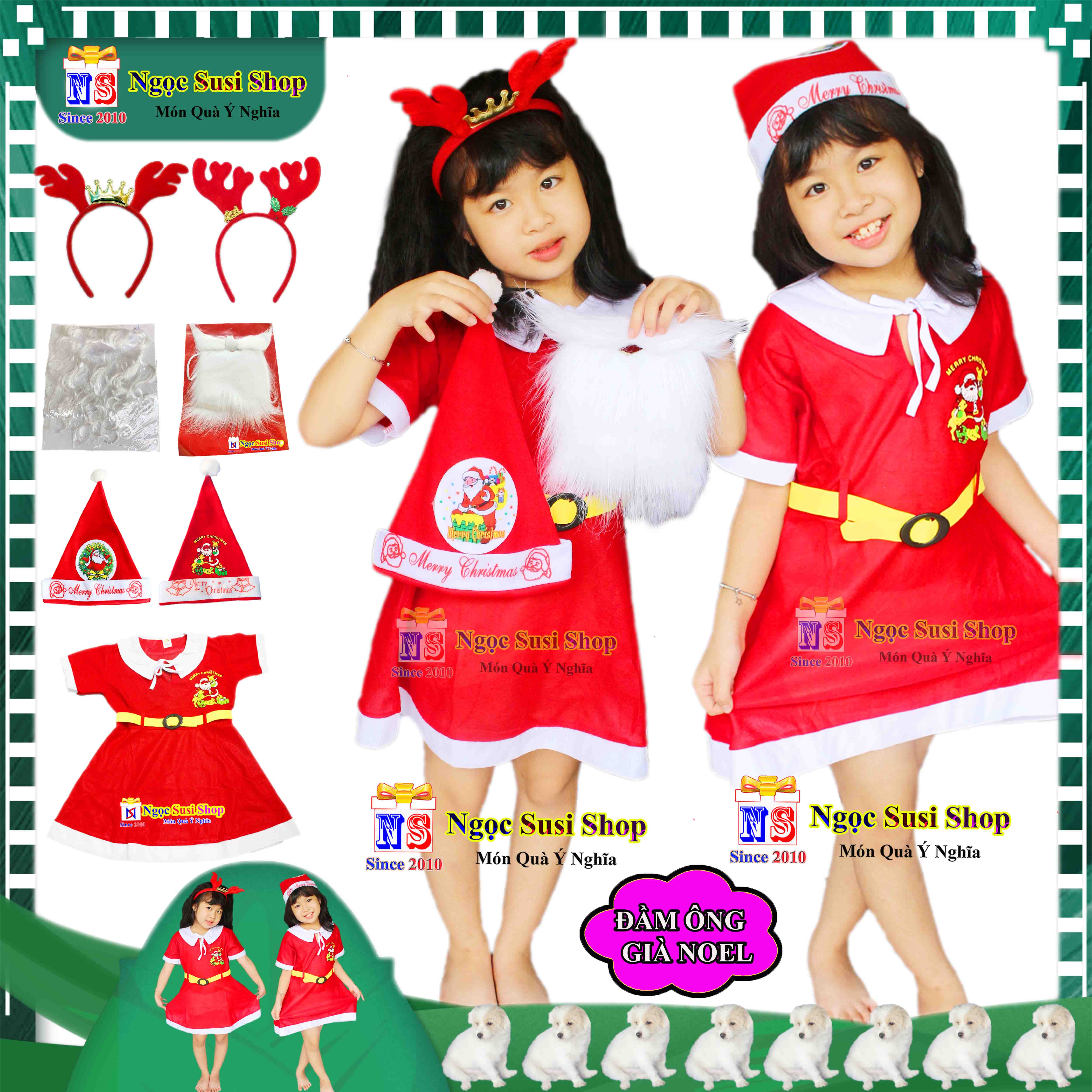 TRANG PHỤC ĐẦM NOEL CHO BÉ GÁI CHẤT VẢI NỈ TỪ 1 - 10 TUỔI - ĐỒ HÓA TRANG NOEL GIÁNG SINH CHO BÉ GÁI ĐẸP CHỤP ẢNH