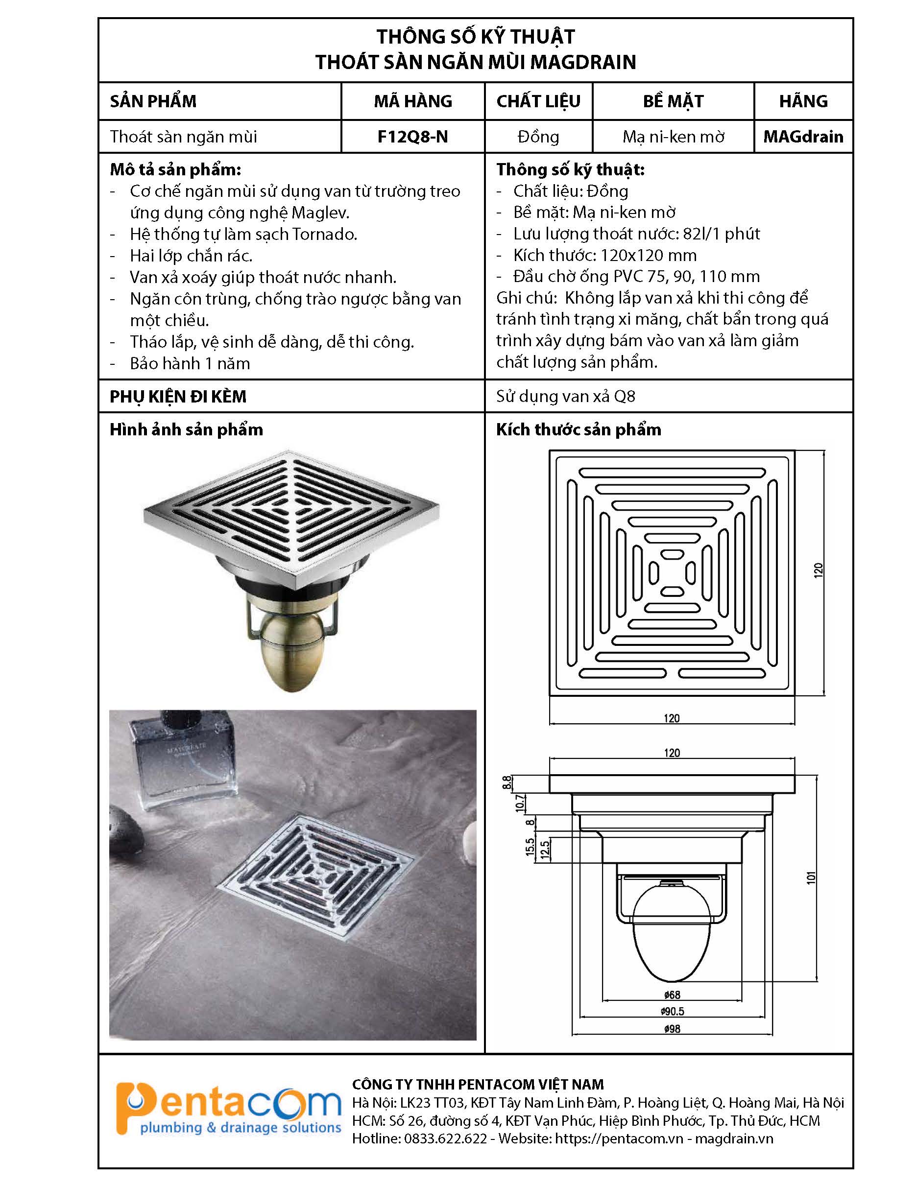 THOÁT SÀN NGĂN MÙI MAGDRAIN F12Q8-N