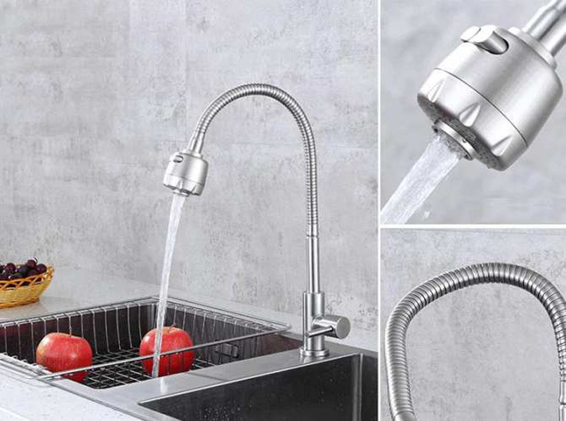 Vòi chậu chén lạnh cần mềm Inox 304 Yamato CLI01