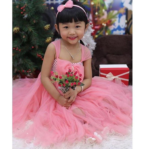 Váy bé gái ️Váy tutu hồng cam nơ cho bé gái