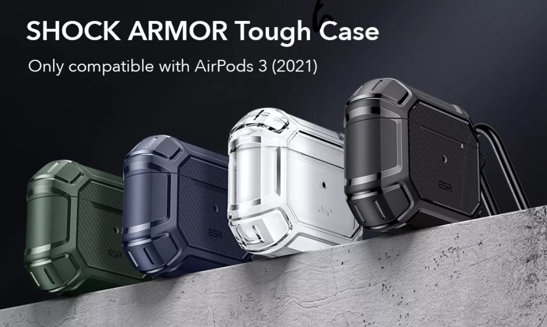 Ốp Case ESR Tough Shock Armor Dành Cho AirPods 3, Giáp Chống Sốc Cứng - Hàng Chính Hãng