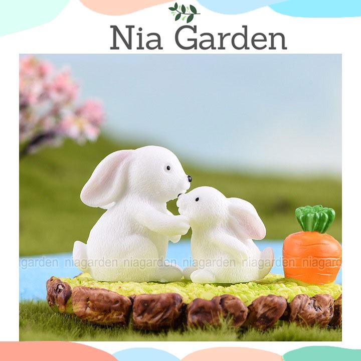 Mô hình trang trí tiểu cảnh chậu cây thỏ trắng mini Nia Garden N5