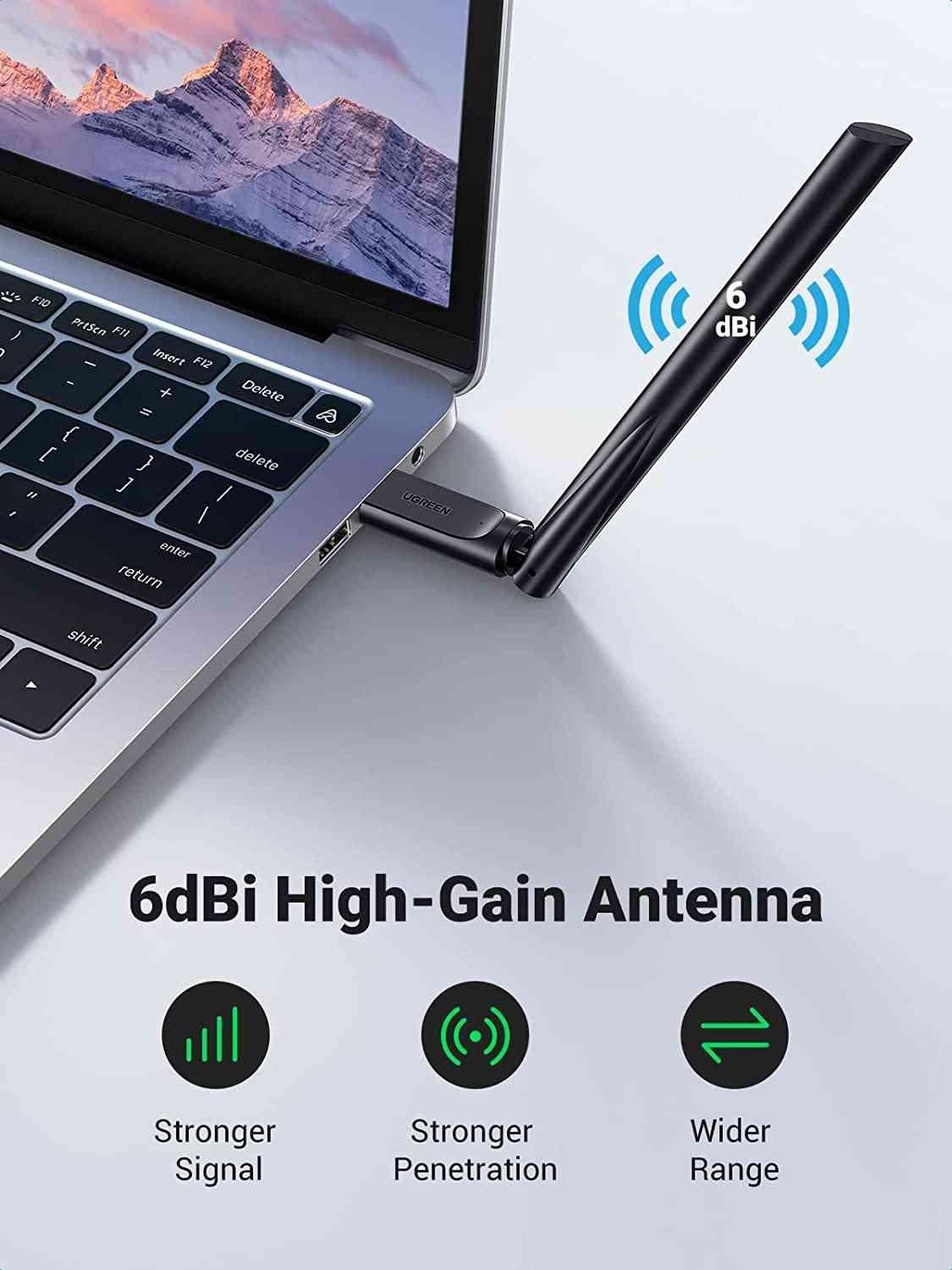 Ugreen UG90339CM496TK AC650 Màu Đen USB wifi dành cho laptop , PC có ăngten 6dBi hổ trợ chuẩn 2.4Ghz và 5Ghz - HÀNG CHÍNH HÃNG