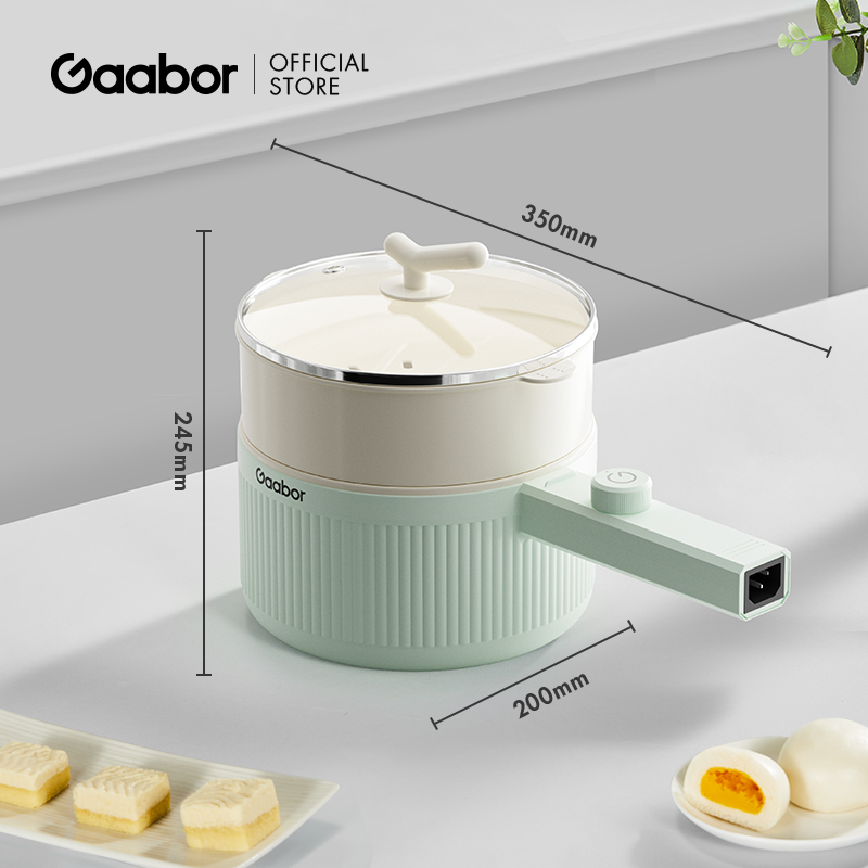 Nồi nấu lẩu điện đa năng 2L Gaabor EC-20M01A công suất 600W nồi lẩu hấp điện đa năng vân đá chống dính kèm xửng hấp - Hàng chính hãng