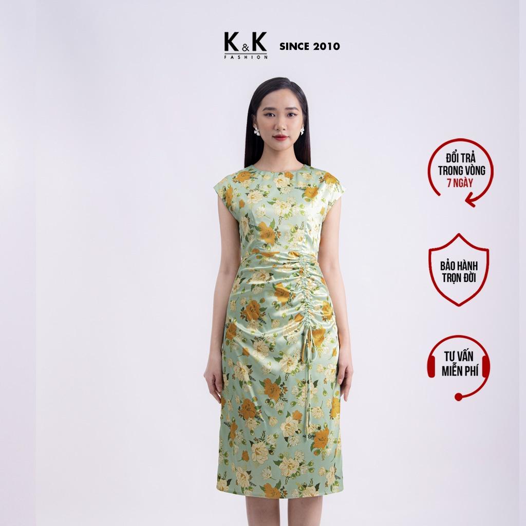 Đầm Hoa Dự Tiệc Phối Dây Rút K&amp;K Fashion KK119-34 Chất Liệu Lụa Satin