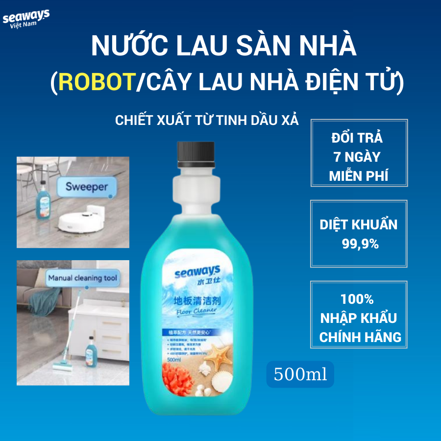 Nước lau sàn nhà đậm đặc Seaways-khô nhanh, an toàn cho Bé. Dùng cho cả robot/ cây lau nhà điện tử/bằng tay. Chai 500ml Chưa Có Đánh Giá 0 Đã Bán